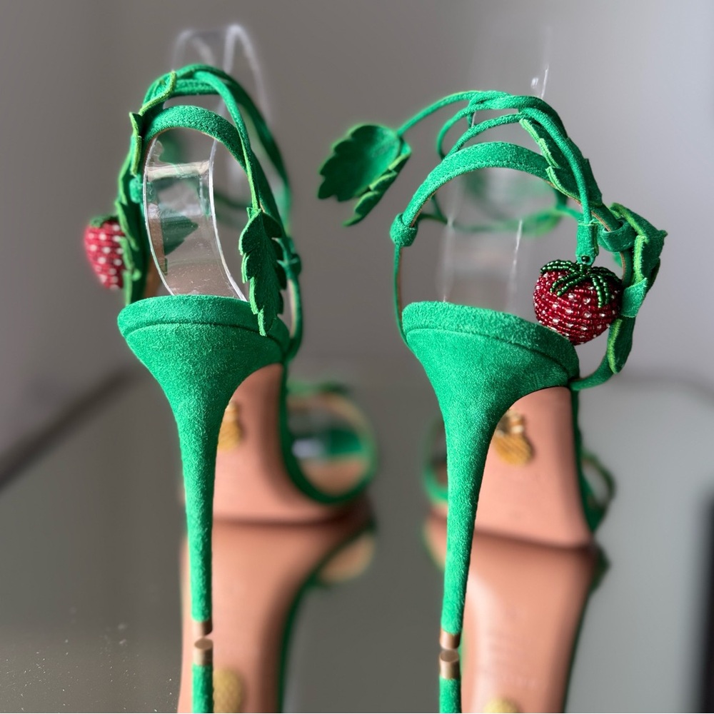 New Aquazzura Green Fragolina 105 Embellished Suede Sandals 38 $1,295 - Picture 10 of 14